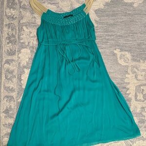 Teal Sleeveless Dress with Beaded Neckline